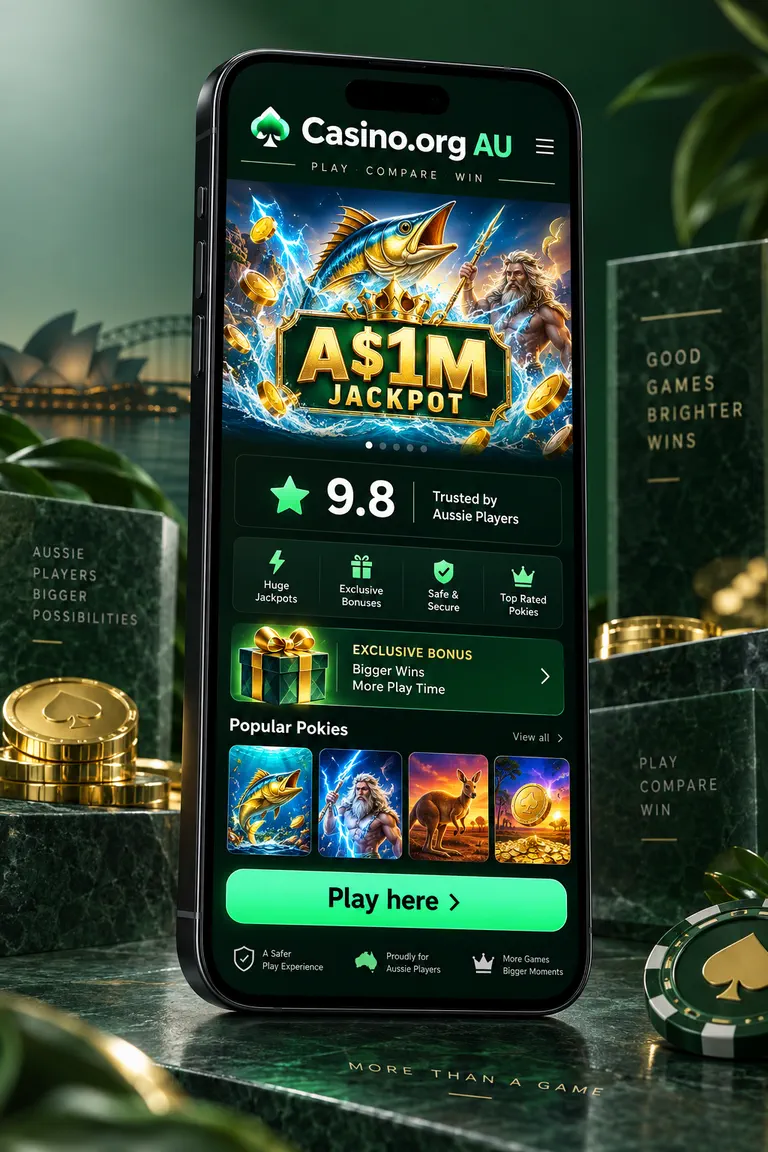 AU Casino Compare AU mobile casino interface with jackpot pokies and play button